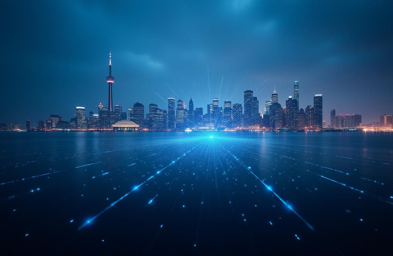 Complex atmospheric data visualization over cityscape